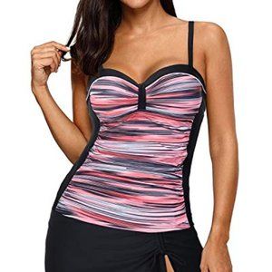 Yonique Women Tankini Swimsuits with Skirt 2 Piece Printed Bathing Suits S